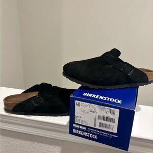 Birkenstock Black Suede Boston Clogs